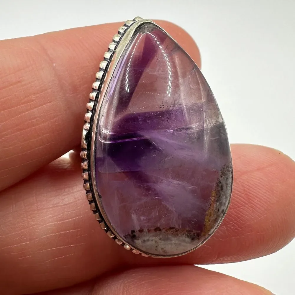 16x26mm Pear‎ cut Trapiche Amethyst Cabochon ring in plated 925!